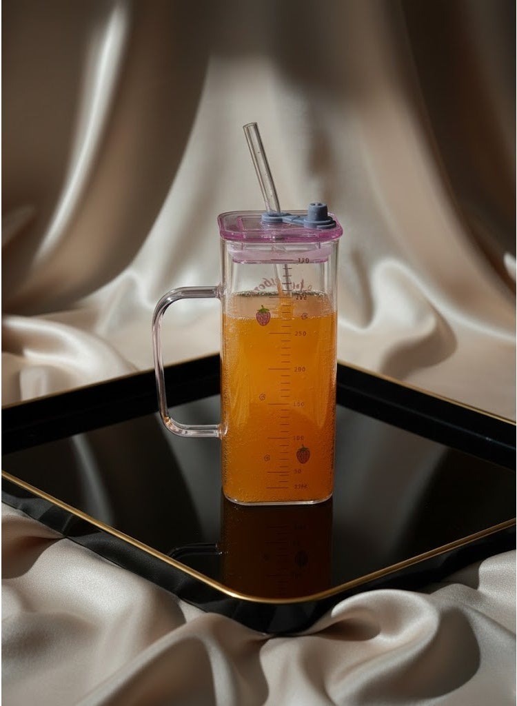 CASA HOME Strawberry Printed Measuring Water Bottle with Lid & Straw – Transparent Reusable Drink Bottle - Image 2